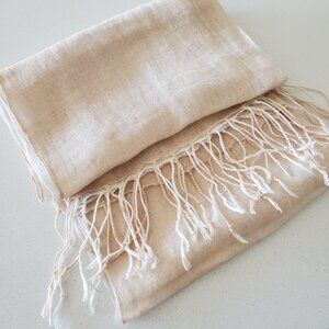 (LIKE NEW) 100% Linen Scarf Light Beige/White